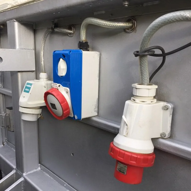 Industrial sockets mounted on a steel frame, from their gallery